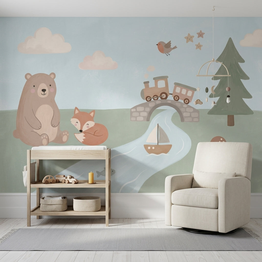 Nursery Wallpaper Pastel Cute Animals Wall Mural