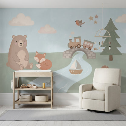 Nursery Wallpaper Pastel Cute Animals Wall Mural