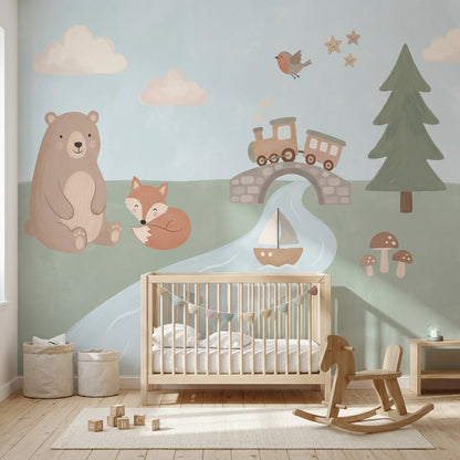 Nursery Wallpaper Pastel Cute Animals Wall Mural