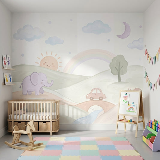 Nursery Wallpaper Pastel Removable Landscape Wall Decor