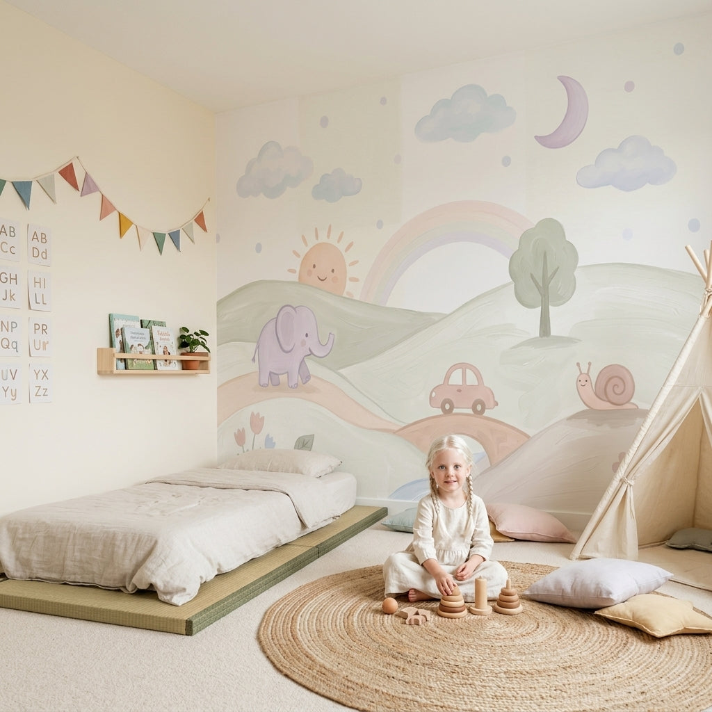 Nursery Wallpaper Pastel Removable Landscape Wall Decor