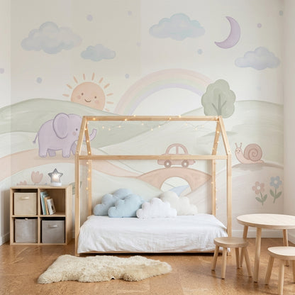 Nursery Wallpaper Pastel Removable Landscape Wall Decor