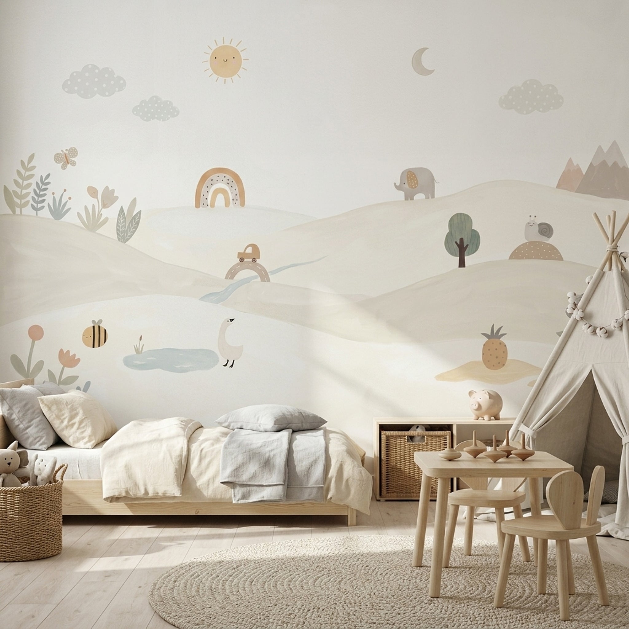 Pastel Landscape Wallpaper Nursery Scandinavian Removable Wall Decor