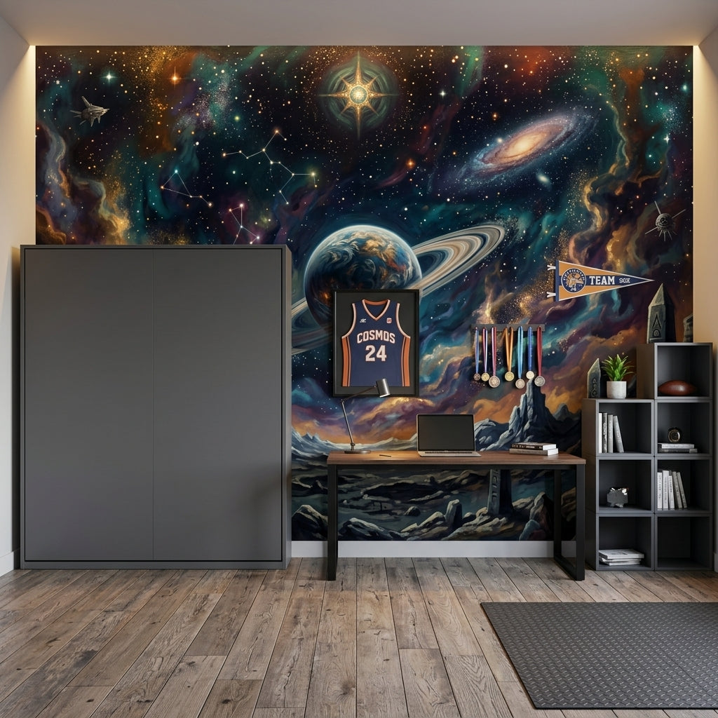 Space Landscape Wallpaper Ringed Planet Removable Nebula Wall Decor