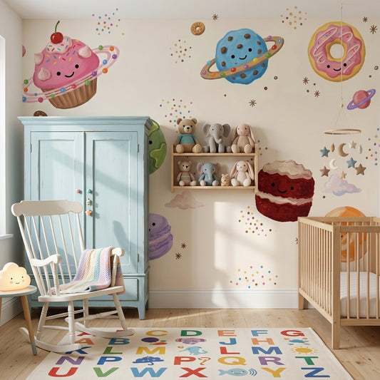 Space Desserts Wallpaper Cute Planets Pastel Sprinkles Wall Mural