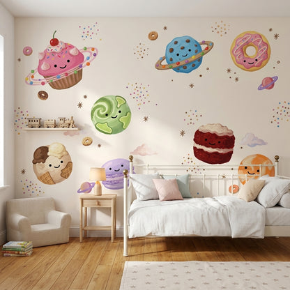 Space Desserts Wallpaper Cute Planets Pastel Sprinkles Wall Mural