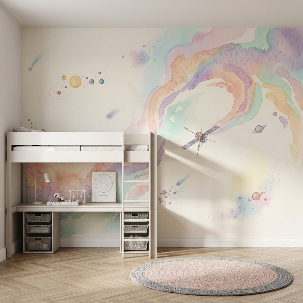 White Background Wallpaper Space Removable Watercolor Wall Decor