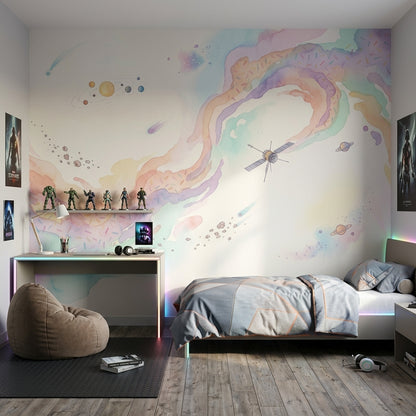 White Background Wallpaper Space Removable Watercolor Wall Decor