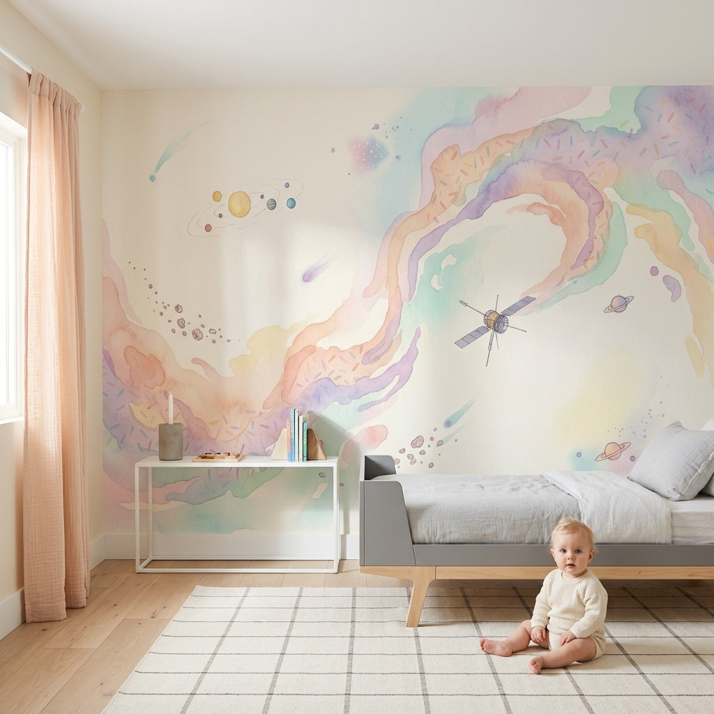 White Background Wallpaper Space Removable Watercolor Wall Decor