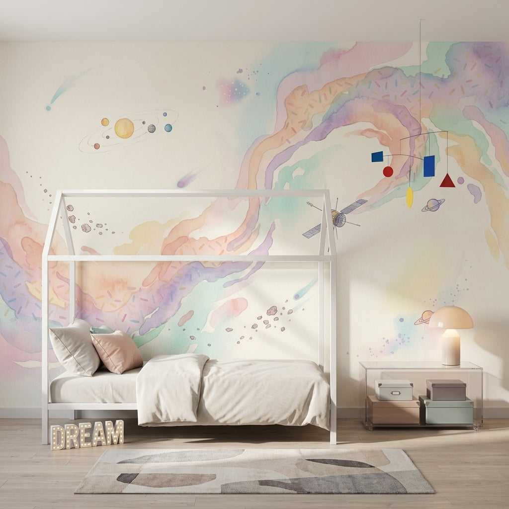 White Background Wallpaper Space Removable Watercolor Wall Decor