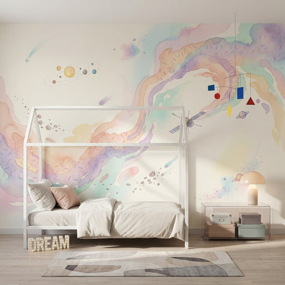 White Background Wallpaper Space Removable Watercolor Wall Decor