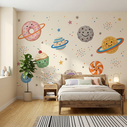 Space Desserts Wallpaper Donut Planet Kawaii Removable Wall Decor