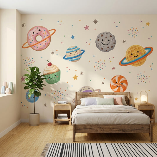 Space Desserts Wallpaper Donut Planet Kawaii Removable Wall Decor