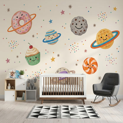 Space Desserts Wallpaper Donut Planet Kawaii Removable Wall Decor