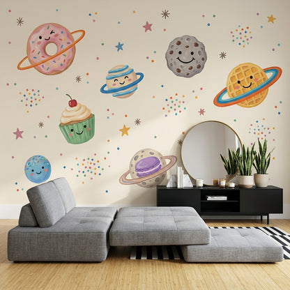 Space Desserts Wallpaper Donut Planet Kawaii Removable Wall Decor