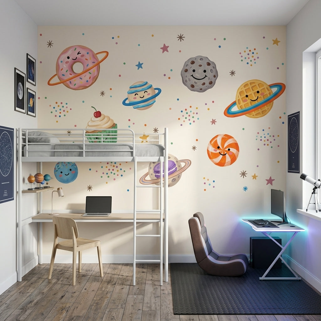 Space Desserts Wallpaper Donut Planet Kawaii Removable Wall Decor