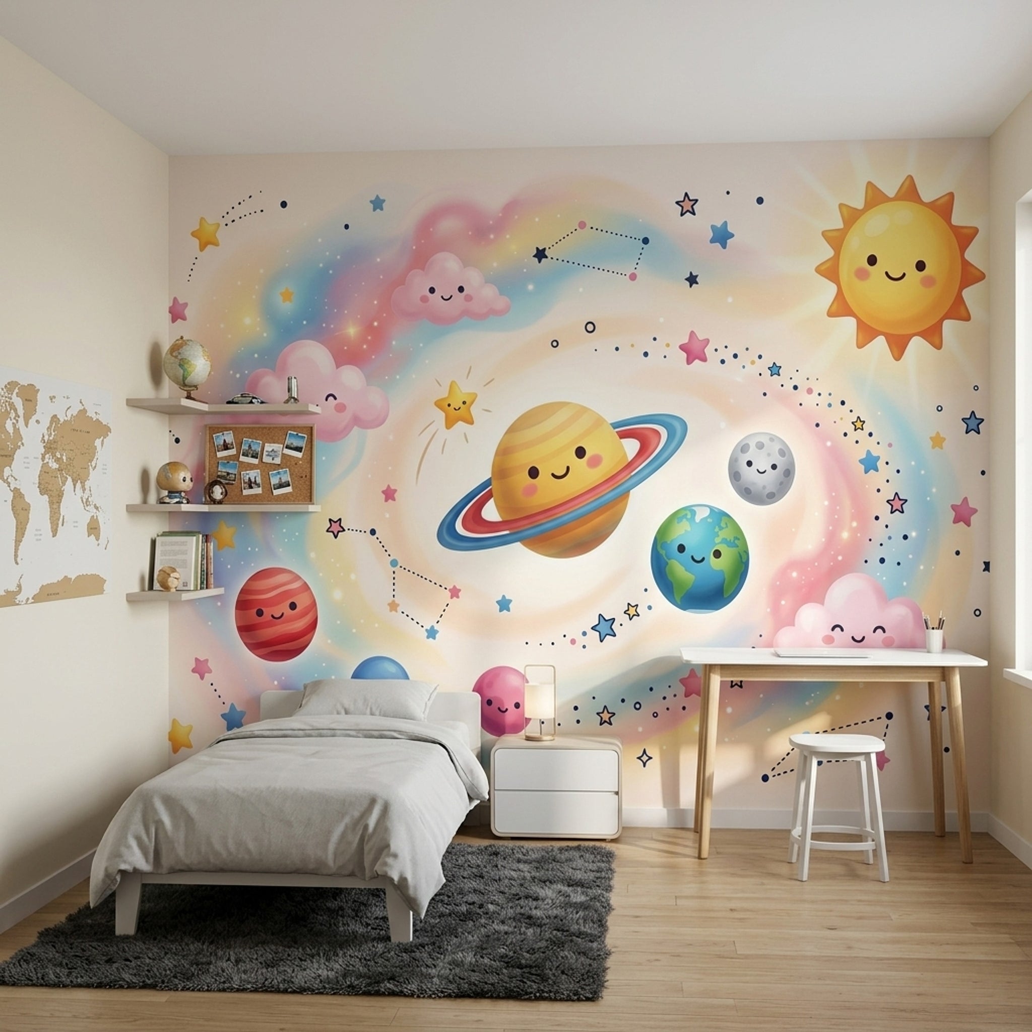Cute Space Wallpaper Kawaii Planets Pastel Galaxy Removable Wall Decor