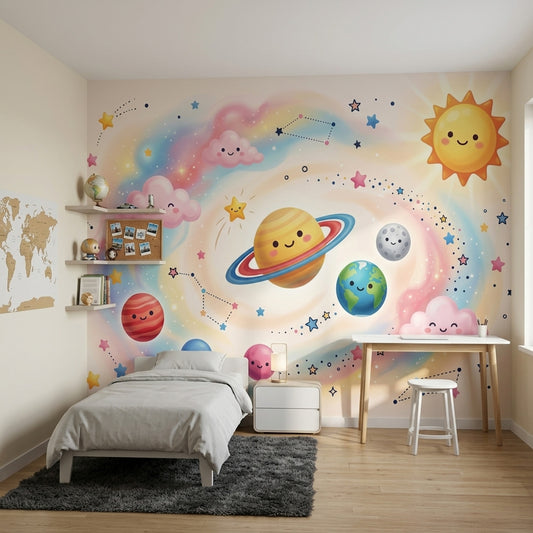 Cute Space Wallpaper Kawaii Planets Pastel Galaxy Removable Wall Decor