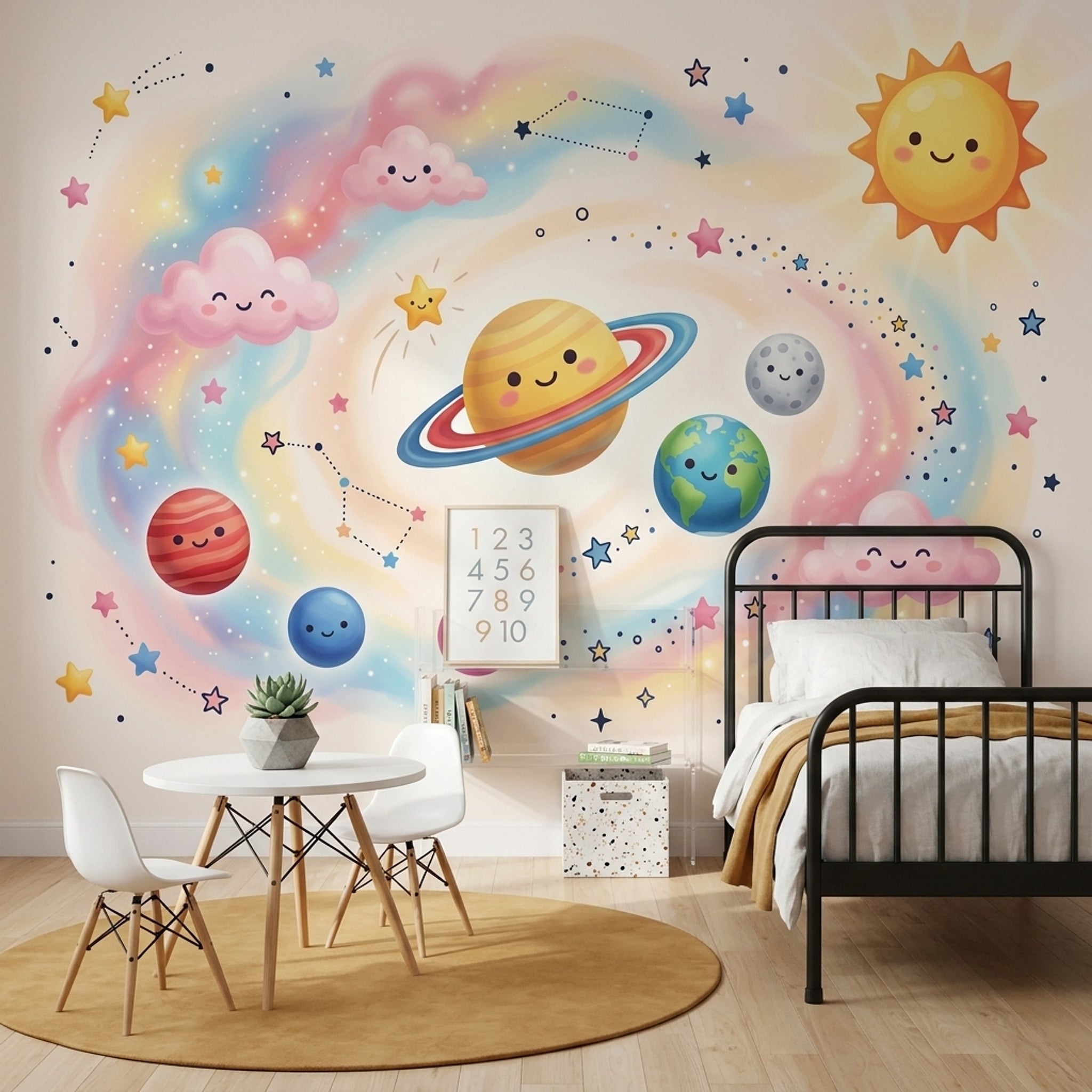 Cute Space Wallpaper Kawaii Planets Pastel Galaxy Removable Wall Decor
