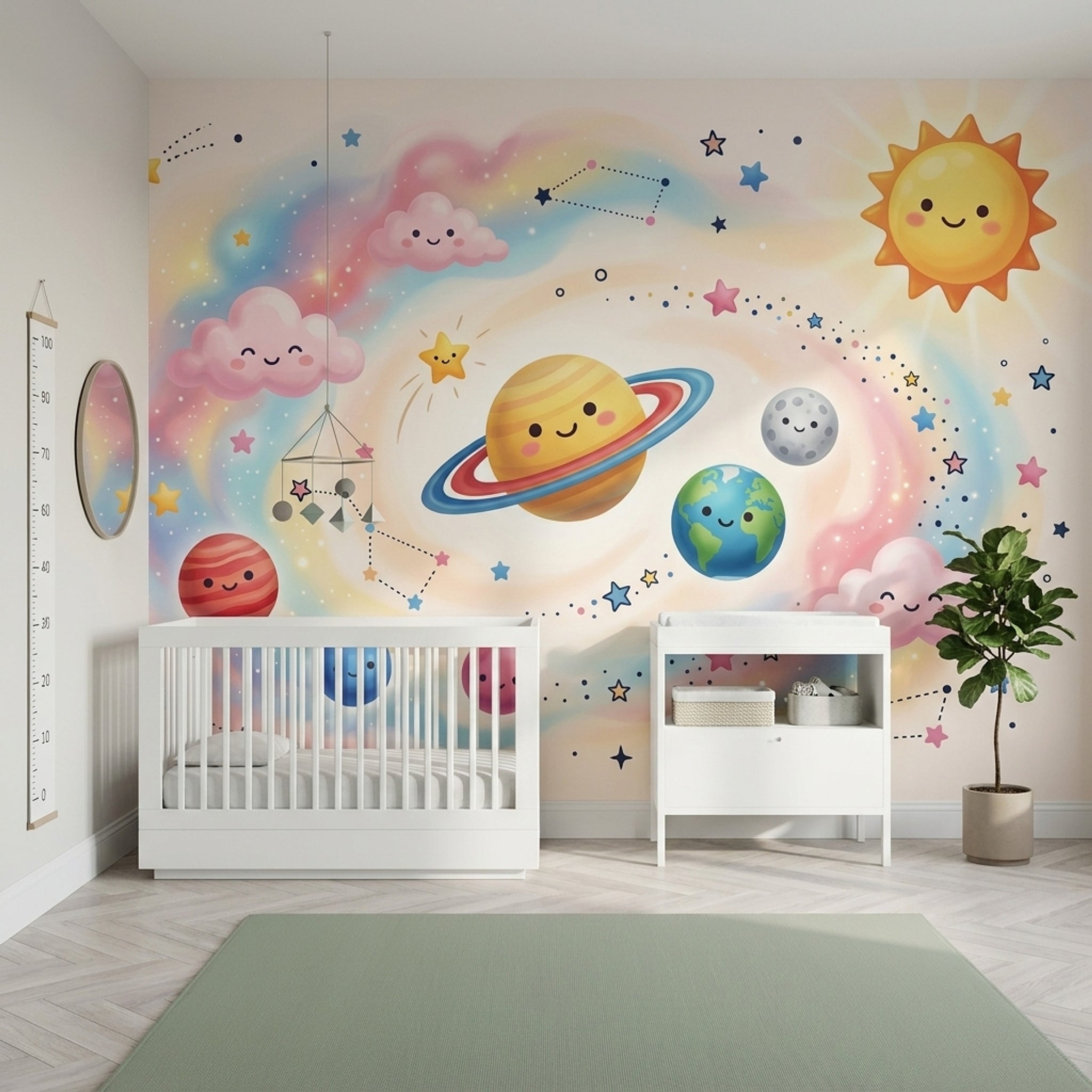 Cute Space Wallpaper Kawaii Planets Pastel Galaxy Removable Wall Decor