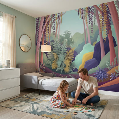 Whimsical Forest Wallpaper Muted Green Removable Wall Decor