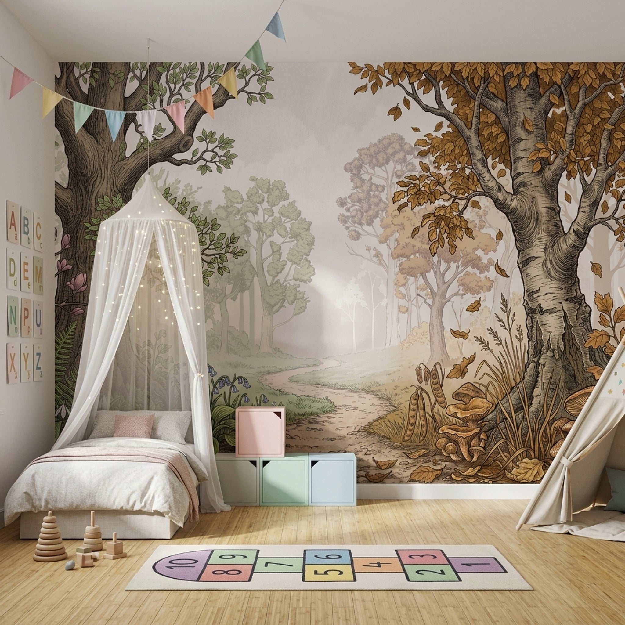 Misty Forest Wallpaper Woodland Removable Botanical Wall Decor