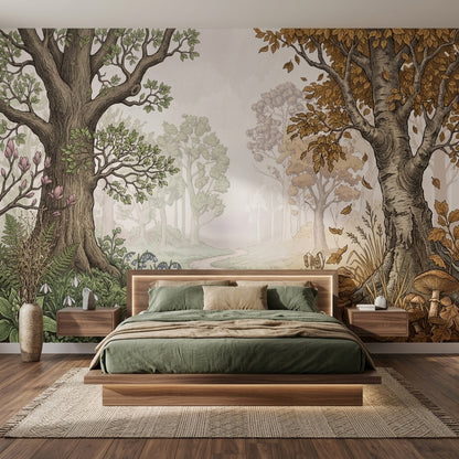 Misty Forest Wallpaper Woodland Removable Botanical Wall Decor