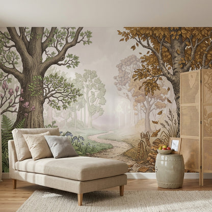 Misty Forest Wallpaper Woodland Removable Botanical Wall Decor
