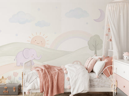 Nursery Wallpaper Pastel Removable Landscape Wall Decor