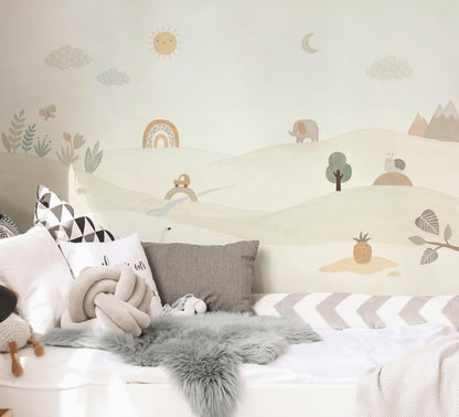 Pastel Landscape Wallpaper Nursery Scandinavian Removable Wall Decor