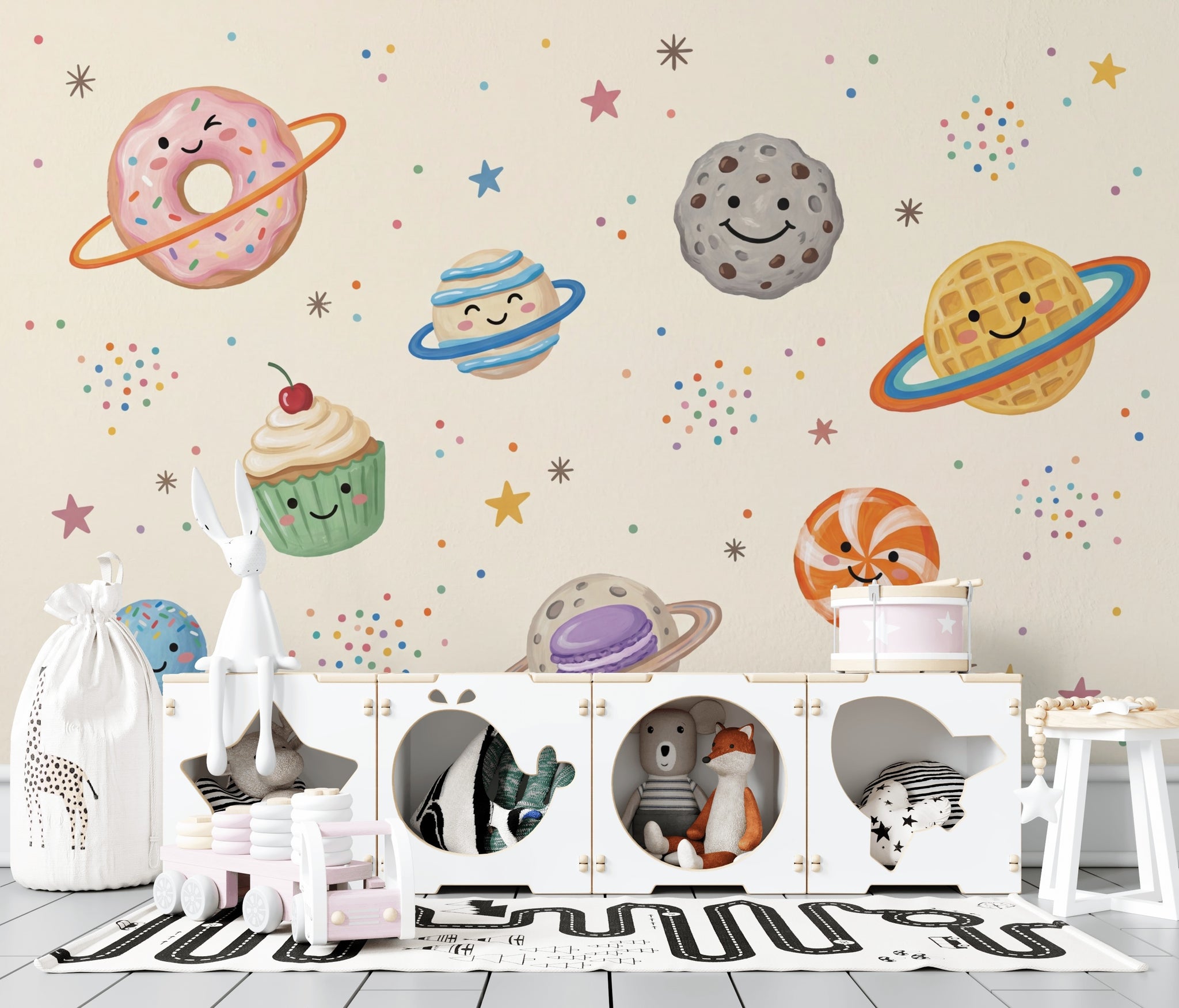 Space Desserts Wallpaper Donut Planet Kawaii Removable Wall Decor