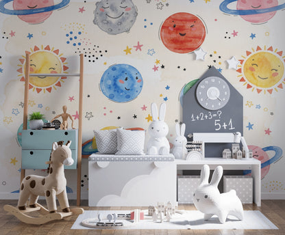 Space Wallpaper Planets Removable Nursery Wall Decor