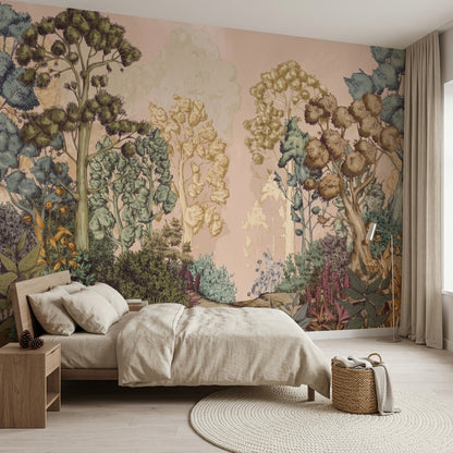 Muted Green Wallpaper Watercolor Forest Wall Mural