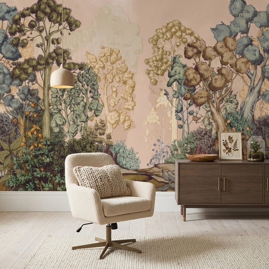 Muted Green Wallpaper Watercolor Forest Wall Mural