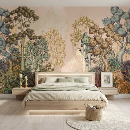 Muted Green Wallpaper Watercolor Forest Wall Mural