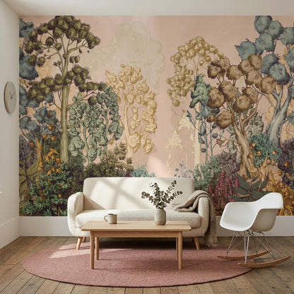 Muted Green Wallpaper Watercolor Forest Wall Mural