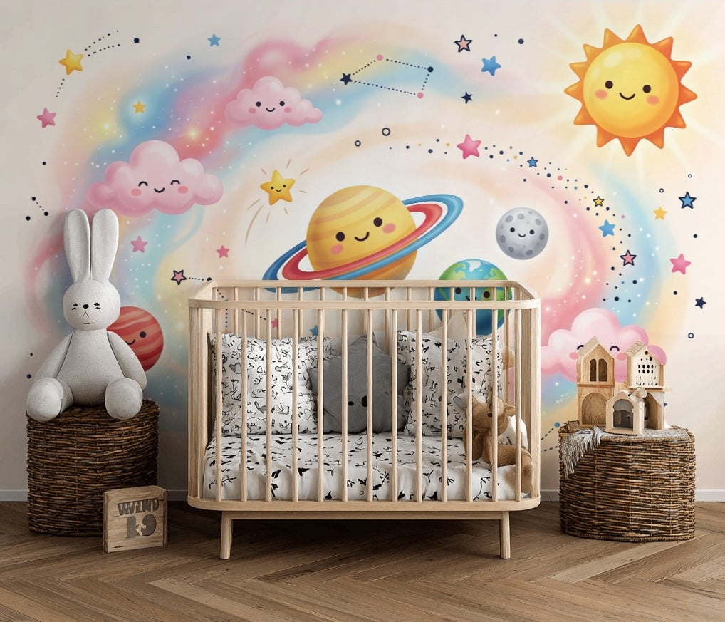 Cute Space Wallpaper Kawaii Planets Pastel Galaxy Removable Wall Decor