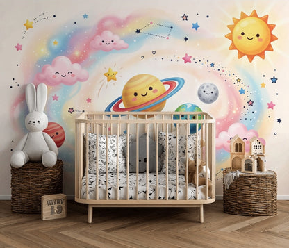 Cute Space Wallpaper Kawaii Planets Pastel Galaxy Removable Wall Decor