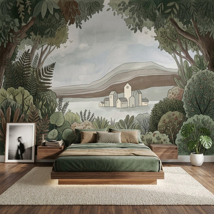 Landscape Mural Wallpaper Botanical Foliage Watercolor Illustration Wall Mural