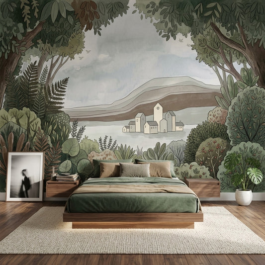 Landscape Mural Wallpaper Botanical Foliage Watercolor Illustration Wall Mural