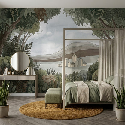 Landscape Mural Wallpaper Botanical Foliage Watercolor Illustration Wall Mural