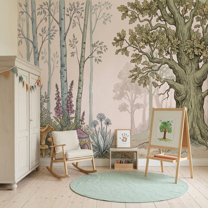 Woodland Wallpaper Forest Landscape Removable Oak Tree Wall Decor