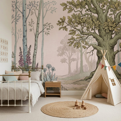 Woodland Wallpaper Forest Landscape Removable Oak Tree Wall Decor