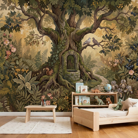 Woodland Landscape Wallpaper Ancient Tree Vintage Mural Removable Wall Decor