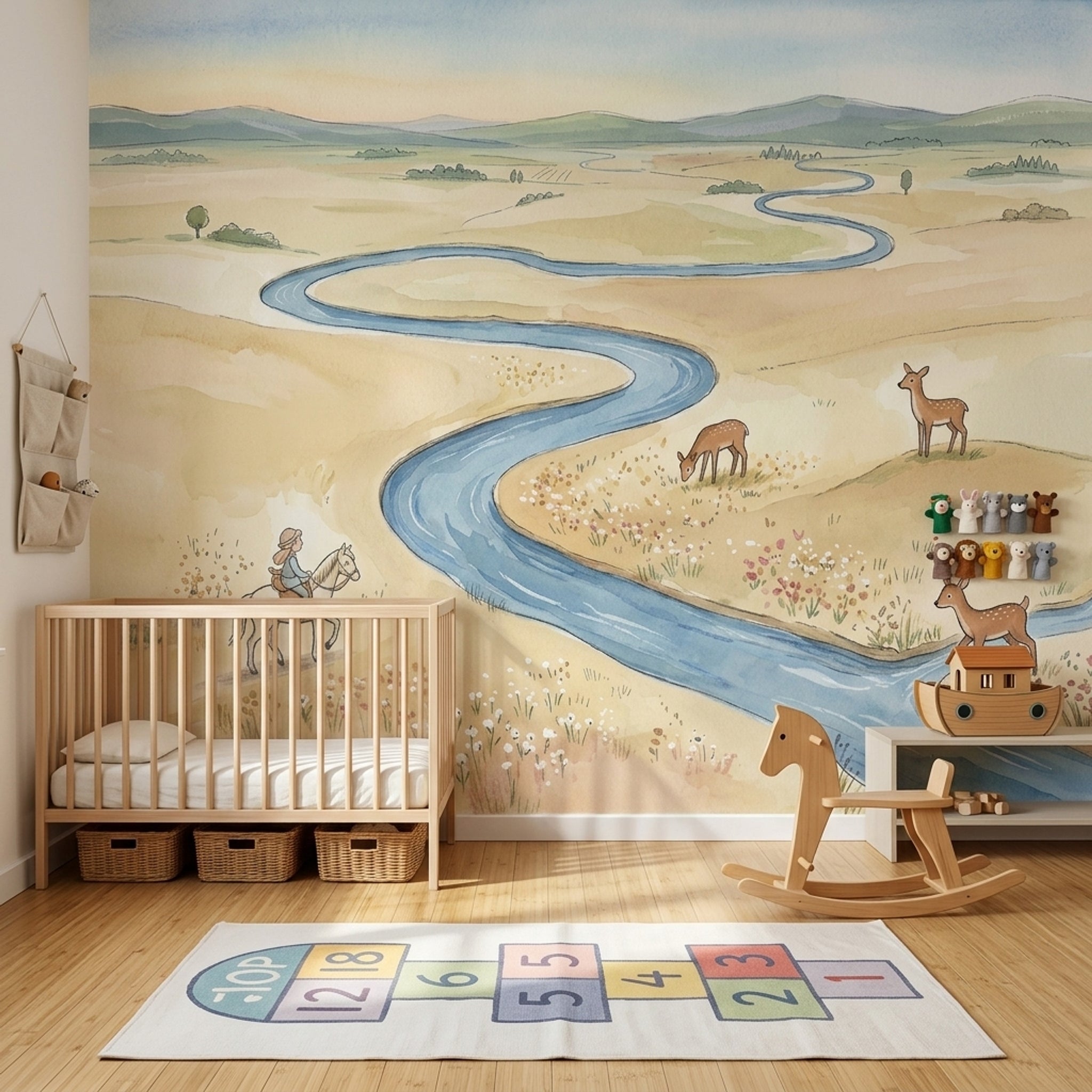 Winding River Wallpaper Landscape Watercolor Wall Mural