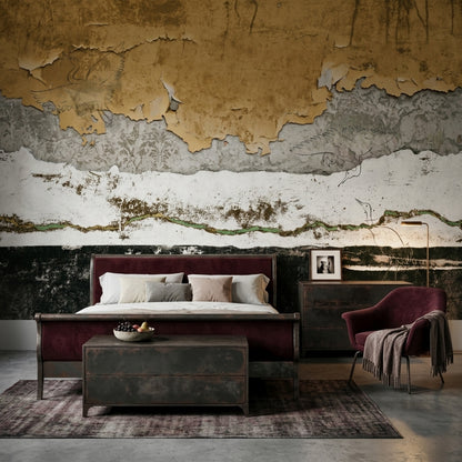 Distressed Wallpaper Peeling Plaster Removable Birds Wall Decor