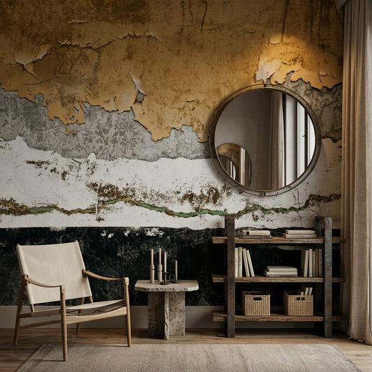 Distressed Wallpaper Peeling Plaster Removable Birds Wall Decor