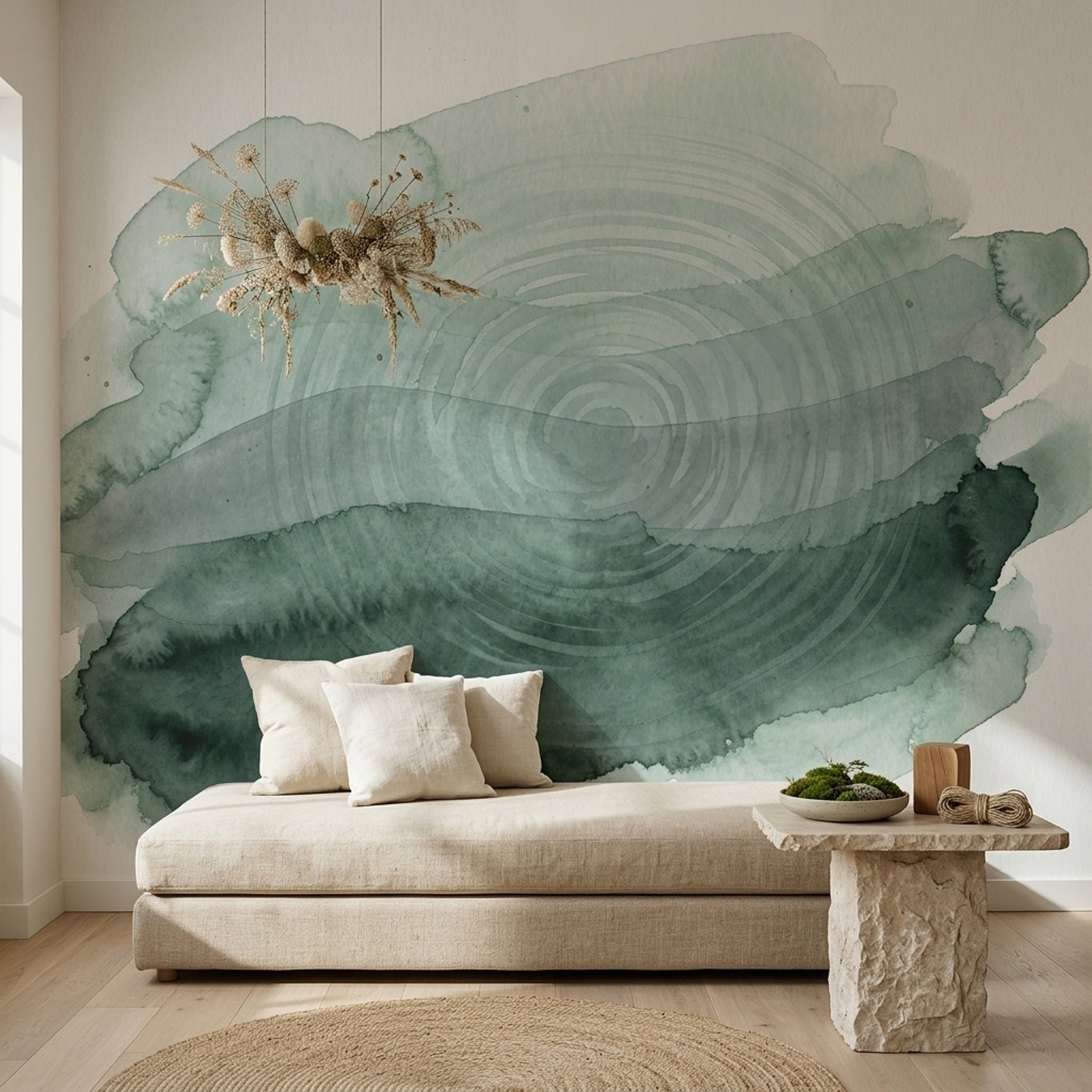 Muted Green Wallpaper Watercolor Minimalist Wall Mural