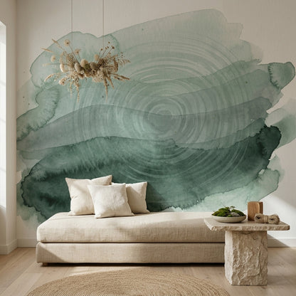 Muted Green Wallpaper Watercolor Minimalist Wall Mural
