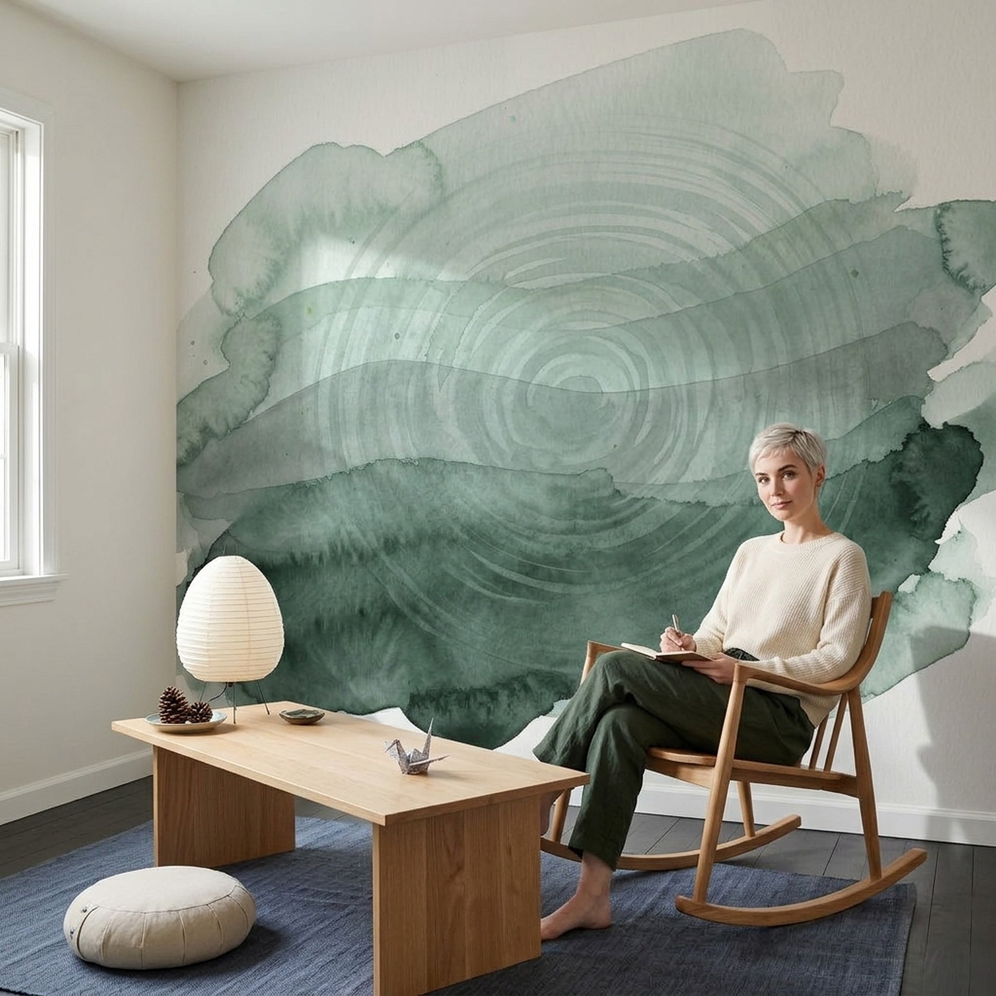Muted Green Wallpaper Watercolor Minimalist Wall Mural